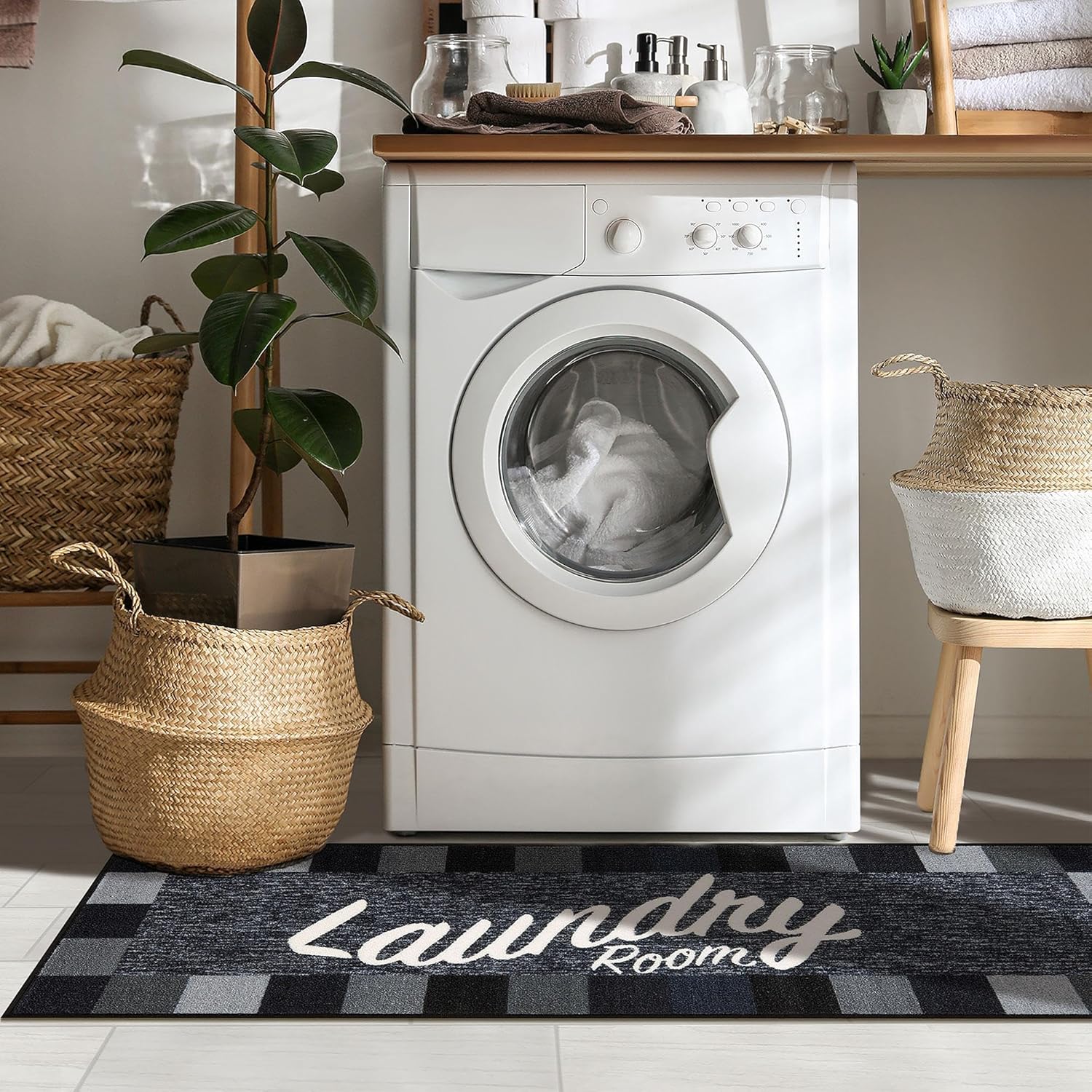 Covor dreptunghiular Ottomanson pentru spalatorie, cu spate din cauciuc 50 x 150 cm negru - imagine 4